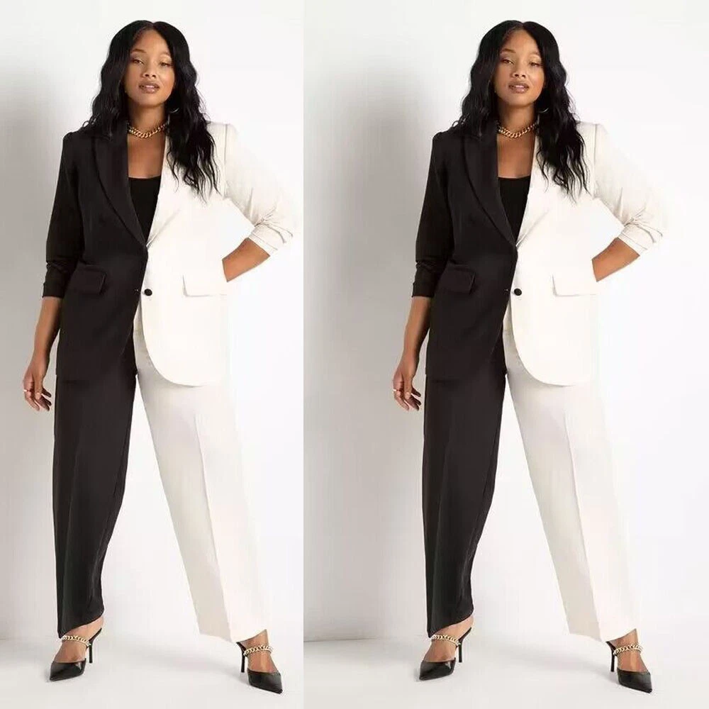 Plus Size Black White Women Suits Ladies Office Wear Formal Evening Party  Outfit