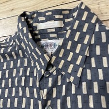 Vintage 80s CAMPIA MODA Hawaiian Shirt Mens L Rayon Gray Gold Funky Geometric L