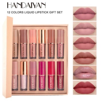 HANDAIYAN 12-teiliges langanhaltender Lipgloss Beauty glasiert matt flüssiger Lippenstift Set