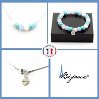 Steine Und MinéRaux. Satz Armband Halskette Perlen Rosenquarz + Aquamarin