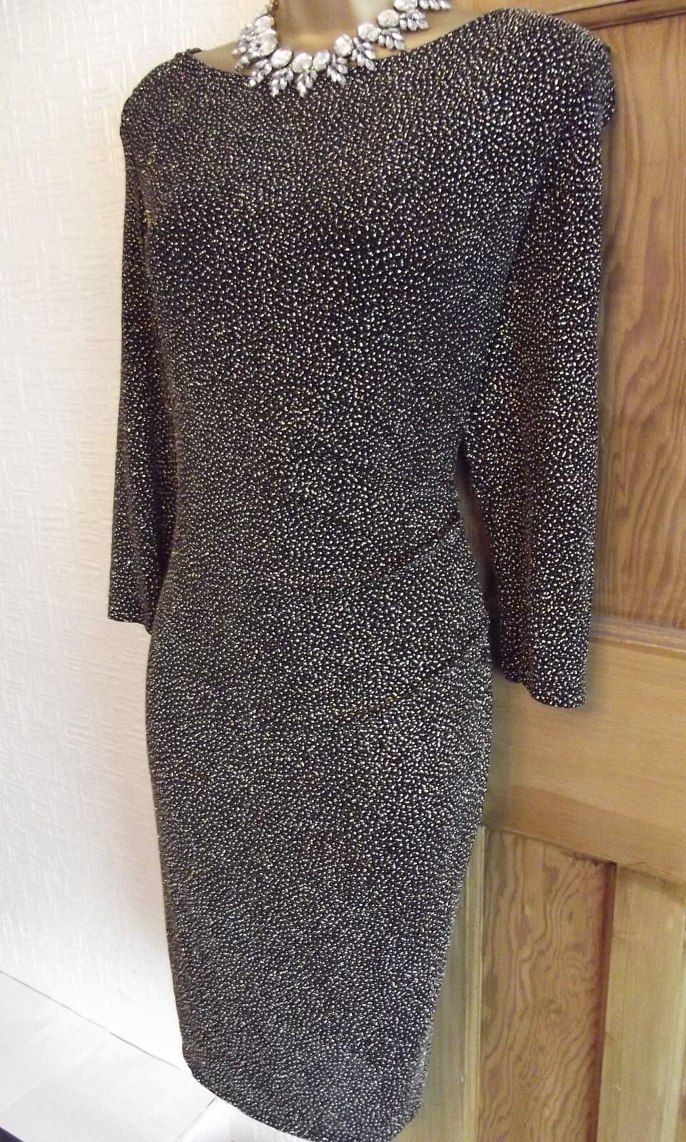 Sparkly Gold white black evening Party Wallis Dress size 14