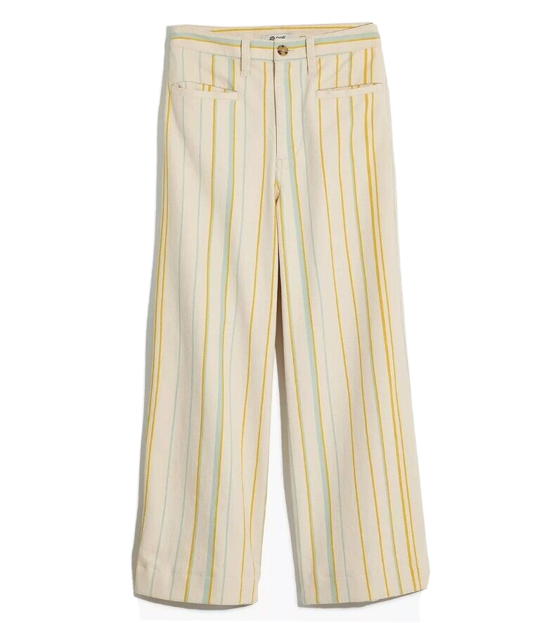 MADEWELL Emmett Wide-Leg Crop Pants NWT Sz 26P Yellow Blue Stripe