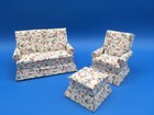 Vtg Set 3 Floral Print Wooden Fabric Covered Couch Dollhouse Furniture 1:12