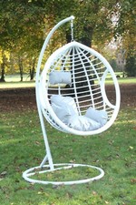 Swing Hanging Egg Chair White with Cushion Patio Garden Outdoor PE Rattan