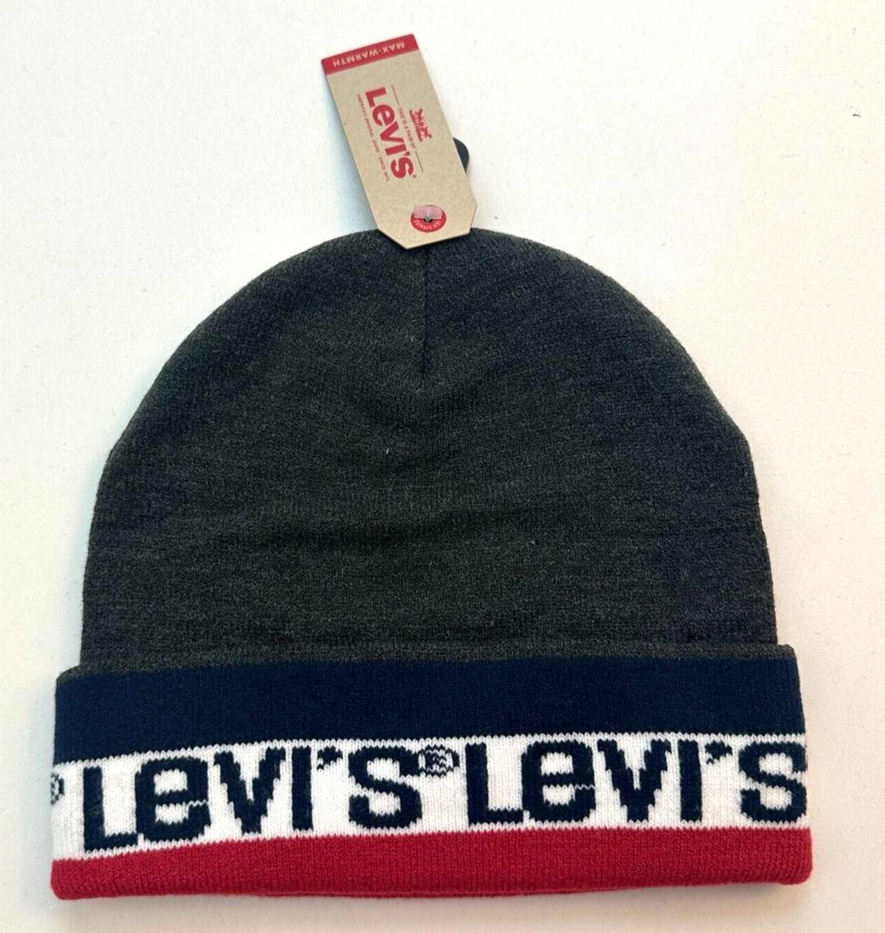 Шапка-бини Levis Для мужчин и женщин Унисекс, один размер, Серая, красная, теплая, Новая