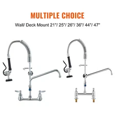 Commercial Faucet Pre-Rinse Sprayer Kitchen Sink Deck/Wall Mount 21"-47"