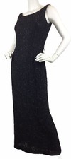 Carmen Marc Valvo Black Beaded Hourglass Body Con Cocktail Maxi Dress Sz 4