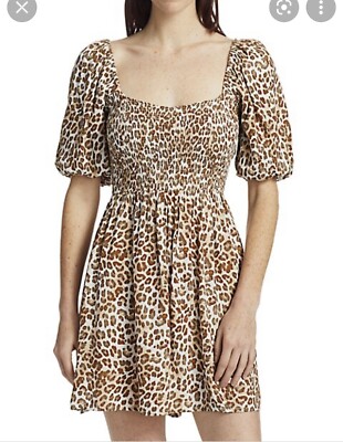FAITHFUL THE BRAND ILARIA smocked leopard Giorgio animal print mini dress  nwt xs | eBay