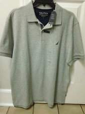 NWT Men's Size Large Nautica Logo S/S Solid Grey Polo Classic Fit Shirt