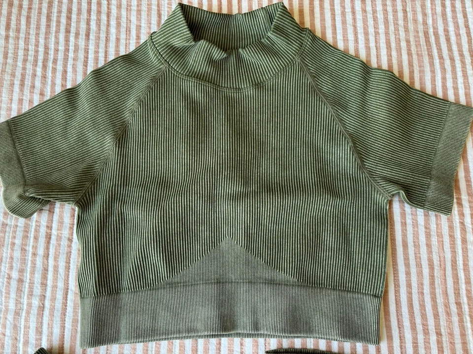 Conjunto de entrenamiento acanalado sin costuras de 2 piezas para mujer Leggings de cintura alta y Top recortado S Foto 2 de 4