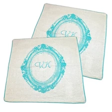 New Pottery Barn PB Teen Throw Pillow Covers Cases 2PSs 18” Linen Cream Teal