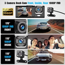 HD 1080P Car Dual Lens Dash Cam Front/Rear/Inside Video Recorder Camera G-sensor