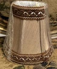 Taupe Lamp Shade Fabric Silk Shantung Braid Trim Brown 4” X 4.5” Clip On Bell
