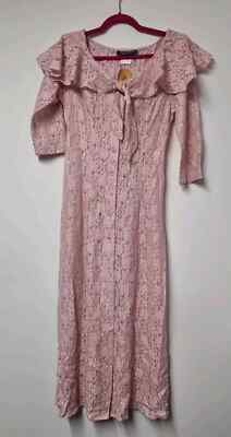 Beyond Retro Clothing 1980s Pale Baby Pink Lacy Floral Midaxi Dress UVP £40 UK10