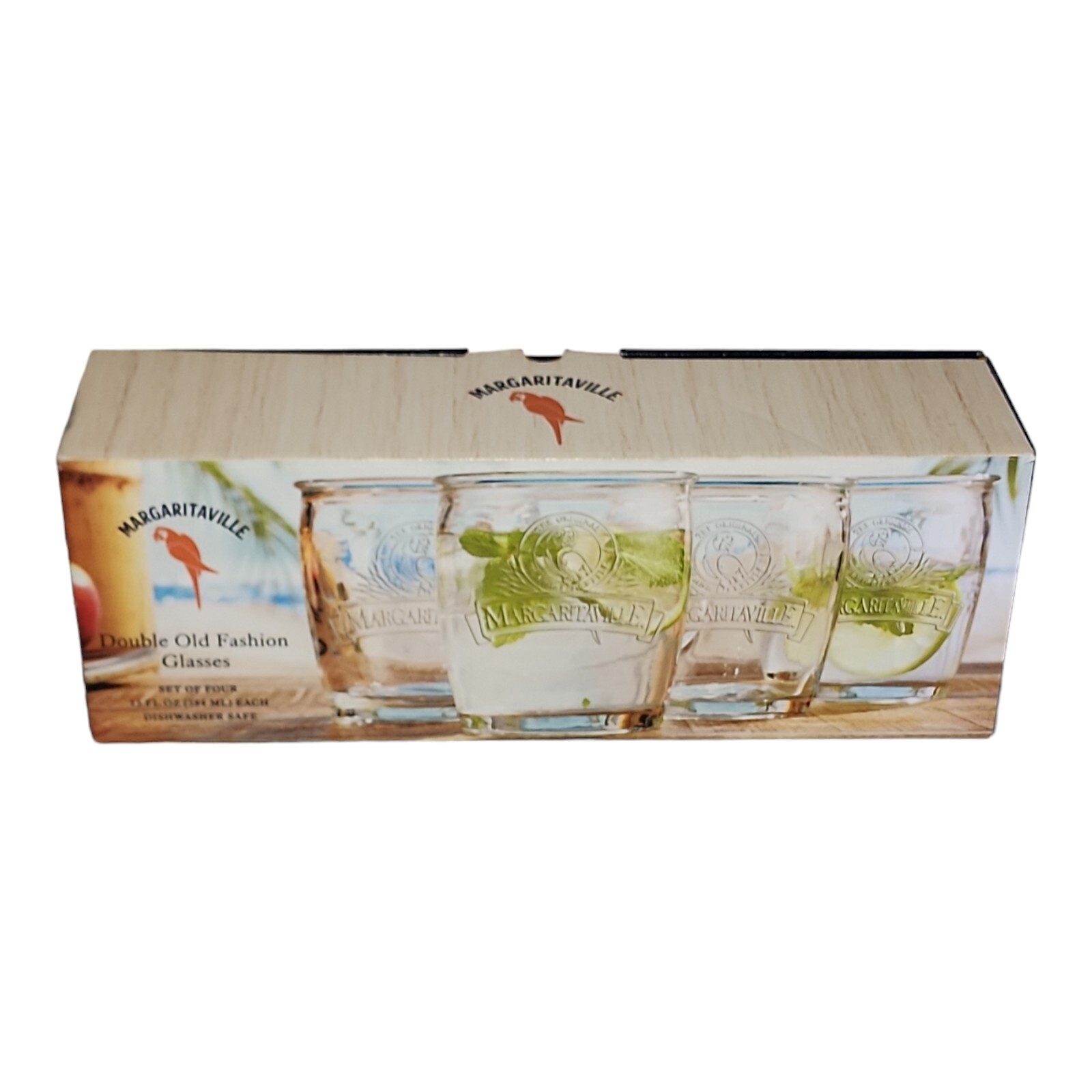 Margaritaville Island Double Old Fashioned Glass Set Of 4 Clear Parrot