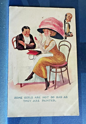 Fred Spurgin ? Comic Postkarte 1910er Mode Hobble Hut Kompaktspiegel Nr 840