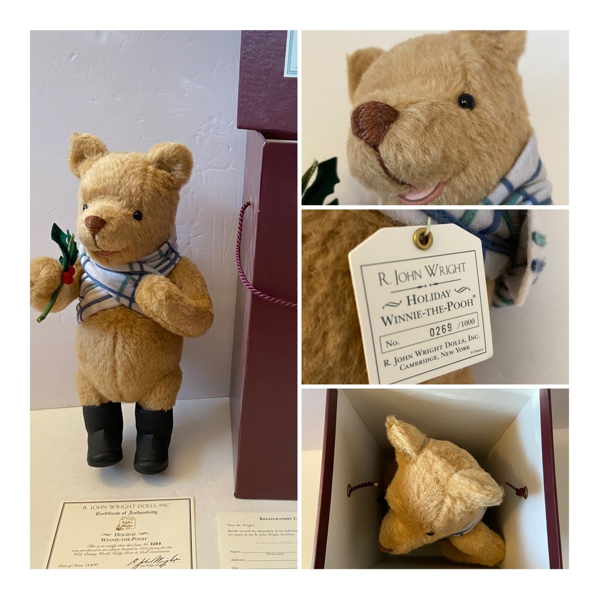 NEW R John Wright Holiday Pooh Walt Disney World Doll & Bear
