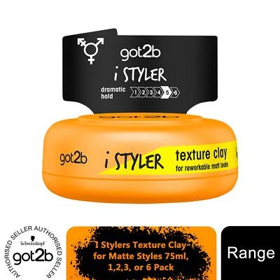 1pk, 2pk or 3pk of 75ml Schwarzkopf got2b iStylers Texture Clay for Matte Styles