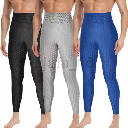 Men's Leggings Sports Gym Compression Pants Training Trousers Bubble Textured UK - Picture 6 of 30