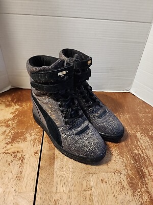 Puma Sky Wedge Blue Gold Thread Iridescent Womens Size 6.5  High Tops  Rare