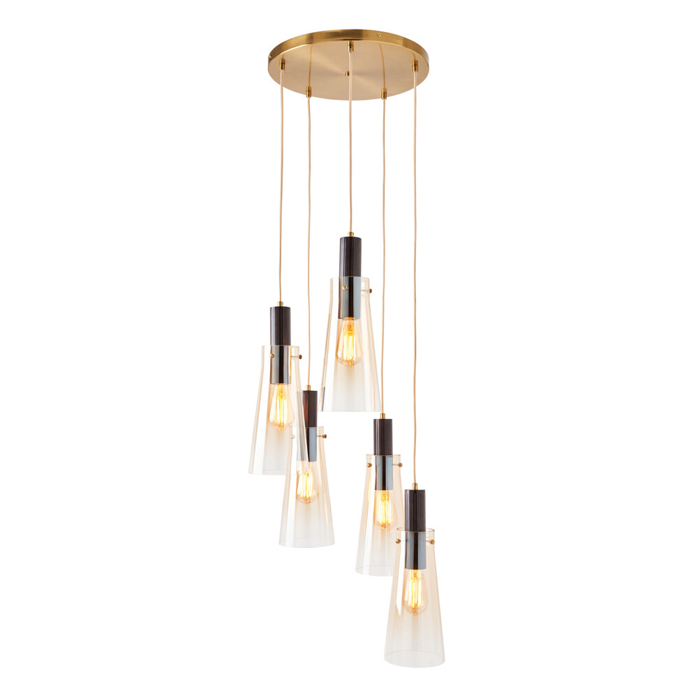 Visconte Atrani Ceiling Pendant Cluster Light with Tinted Shades - Brass, Black