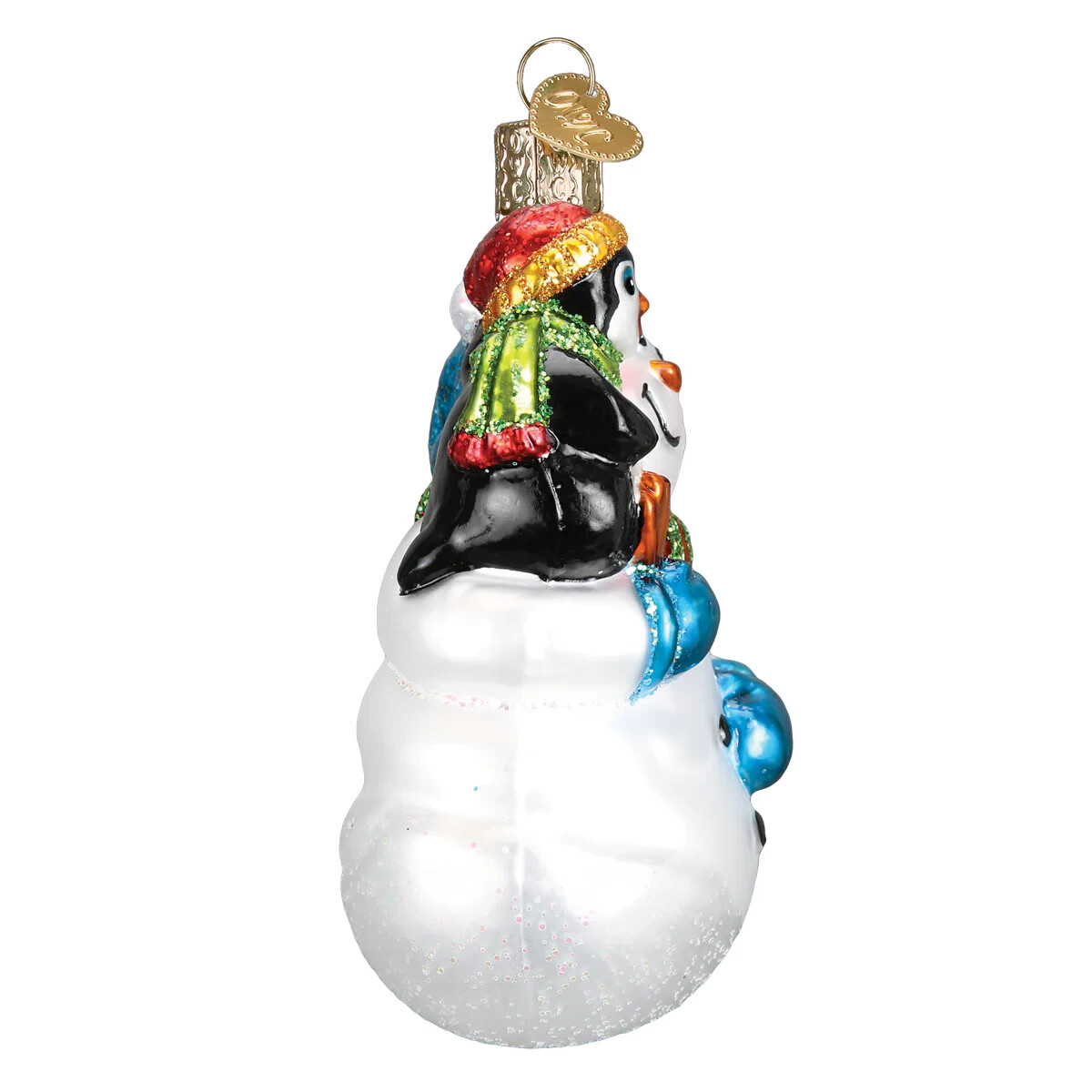 Old World Christmas SNOWMAN WITH PENGUIN PAL (24181) Glass Ornament w ...