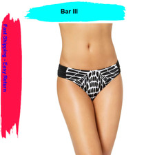 Bar III Womens Animal Print Hipster Bikini Swim Bottom B/W S Black