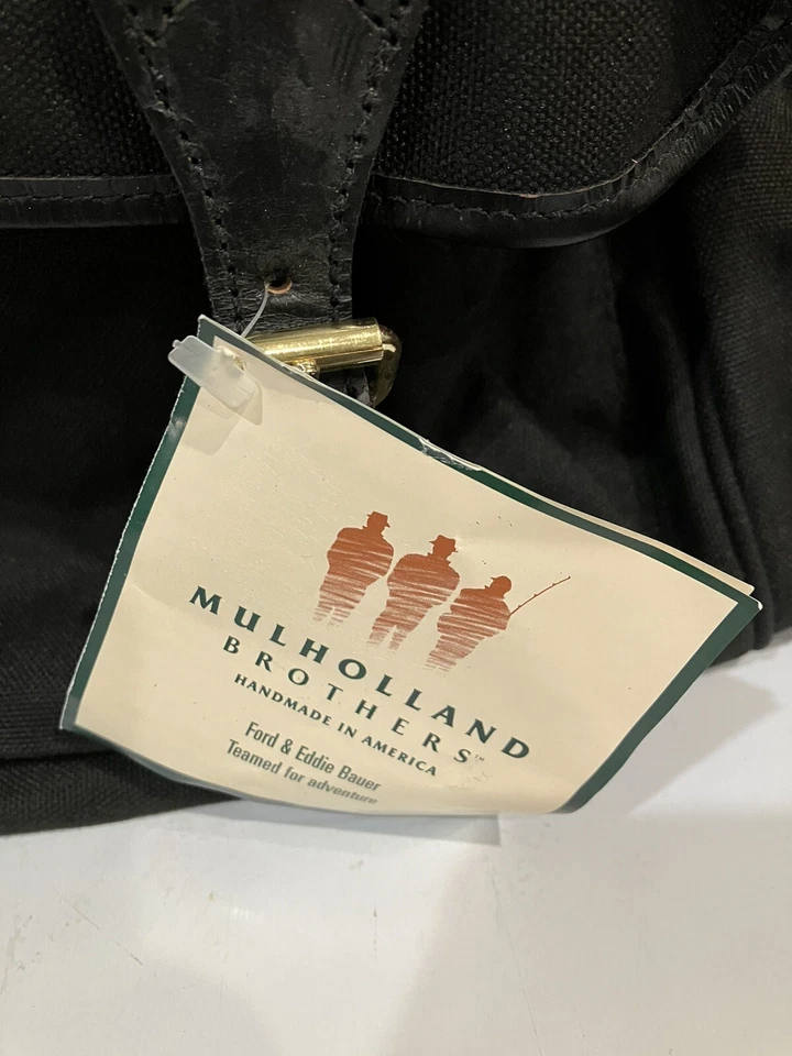 Mulholland Brothers Ford Eddie Bauer Black Travel Duffel Canvas & Leather Bag - Image 3 of 4