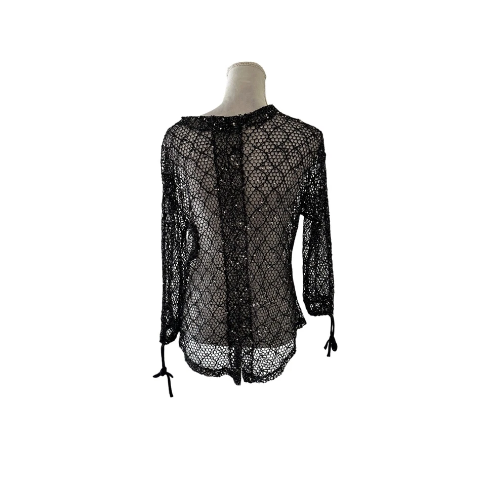 Kaktus XL Lace Knit Open Front Cardigan Detail Tie Closure Goth Fairy Sz XL - Image 2 of 4