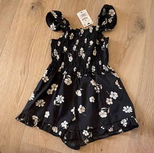 ZARA Girls Smocked Sleeveless Floral Romper Black/White 11-12 Years