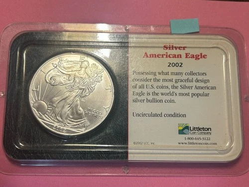 2002 American Silver Eagle 1 Ounce .999 Pure Silver Beautiful BU , Toned On Rim