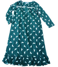 Laura Scott Flannel Nightgown Medium Long Sleeve Lace Trim Teal Green Cats NWT
