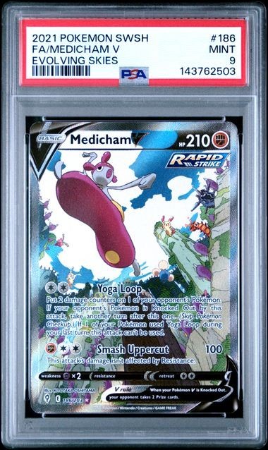 2021 POKEMON SWORD & SHIELD EVOLVING SKIES #186 FULL ART/MEDICHAM V PSA 9 Mint