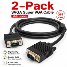 SVGA Super VGA Monitor Cable Male to Male 6FT HD15 VGA Video Cord Black 2-Pack 