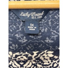 Lucky Brand Women Navy Blue White Paisley Medallion Boho Tunic Top 1X Long Sleev