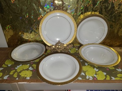 5 Pcs Set Centurion Collection Pure Gold Rim Pattern 9'' Soup Pasta Serving Bowls