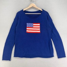 VTG American Flag Sweater Womens M Blue Crewneck Americana Preppy Nautical