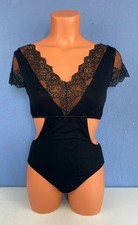 Only Hearts So Fine w/Lace Cap Sleeve Cut Out Bodysuit Black Size Medium -
