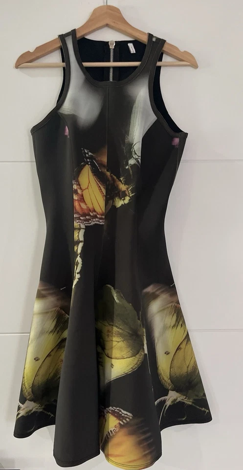 Faith Connexion Butterfly Neoprine Scuba Fit Flare Dress XS Black, Stretchy, Zip - Image 3 of 4