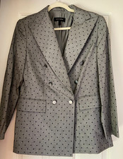 ESCADA BLAZER WOOL IN GRAY SMALL POLKA DOT PRINT IN BLACK DOUBLE-BREASTED 38 M