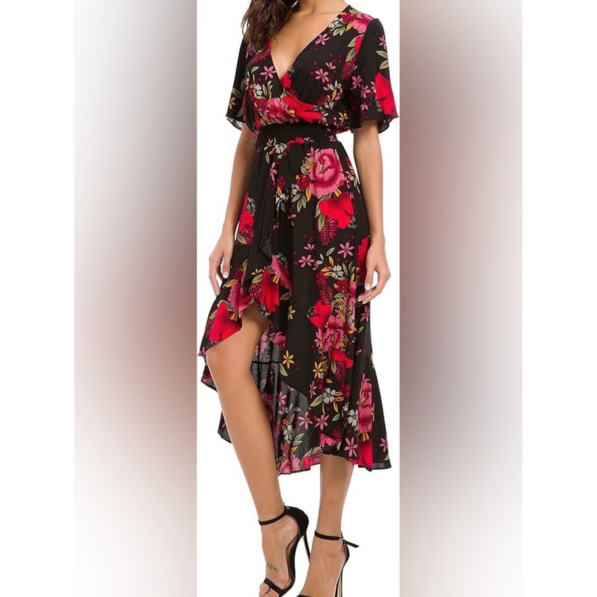 strapless open back dress Red Floral Midi Dress – The Brilla Co