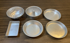 Vintage Toy Pans 6 pieces Colander Bundt Pie Cake Approx. 4" - 1960's