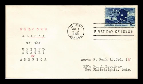 US COVER ALASKA STATEHOOD AIR MAIL FIRST DAY ISSUE SCOTT C53