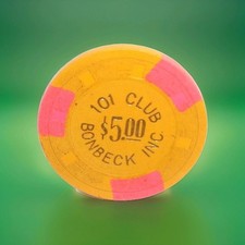 Rare 1972 Las Vegas 101 CLUB Bonbeck $5 Casino Premium Poker Chip Dbl. Sided
