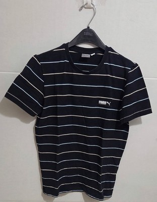 Puma Fusion Striped Tee T-Shirt Mens  Small Top Casual Crew Neck - Black -