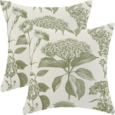 Vintage Sage Green Floral Pillow Covers 18 x 18 Inch Set of 2 Boho Hydrangea Flo