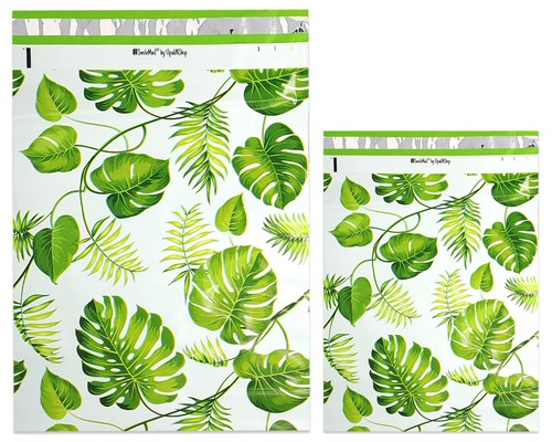 10x13, 14.5x19x4" Tropical Palm Leaves Flat Poly Mailers Combo, Medium and Large