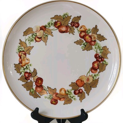 Pickard China Hand Painted Signed Charger Plate Fruit  Foliage Gold Leaves 11.5