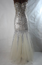 Fabuluxe Couture XS Silver Sequin Strapless Tulle Hand Beaded Evening Gown