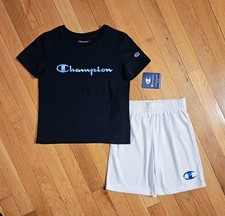 NEW Champion Little Boy Tee  Short Set, Blue/White sz 5 